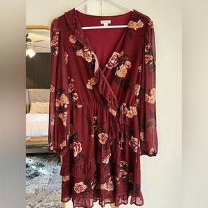 Xhilaration Burgundy Floral Long Sleeve Dress
